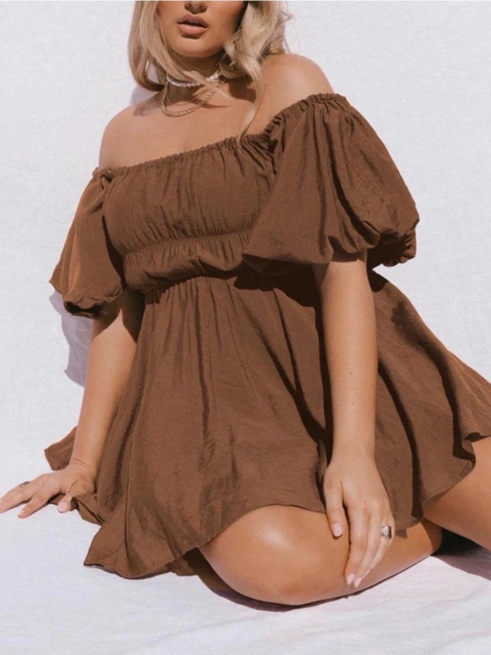 Princess Polly Brown Puff Sleeve Smocked Mini Dress – Size US 4